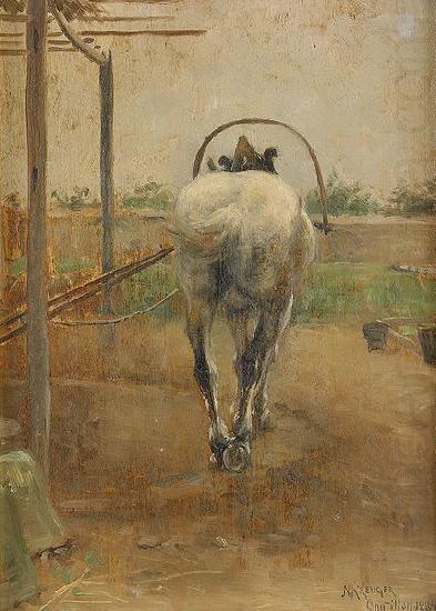 Labor - horse pulling a threshing machine, Nils Kreuger